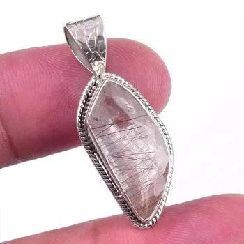 Natural Angel Hair Quartz 925 Solid Sterling Silver Jewelry Pendant 1.25 b9c90
