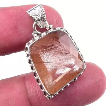 Natural Angel Hair Quartz Gemstone 925 Solid Sterling Silver Pendant 1.25 N7E22