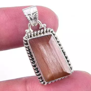 Natural Angel Hair Quartz Gemstone 925 Solid Sterling Silver Pendant 1.25 I5N53