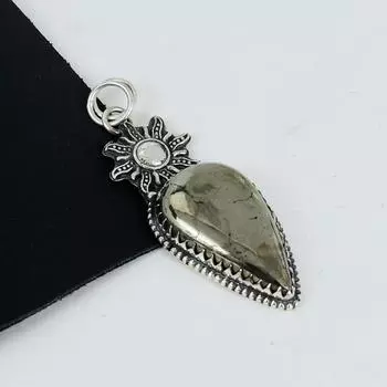 Natural Apache Pyrite Gold Gemstone Pendant 925 Sterling Silver- Handmade Design, Everyday Wear Jewelry, Unique Apache Pyrite Gold Pendant Gifts 2.95 золотистый