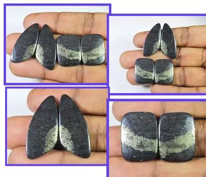 Natural Appache Gold Pyrite Matched 2 Pair Fancy Cabochon Gemstone 23-33MM RQ-1020