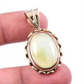 Natural Aqua Chalcedony 925 Solid Sterling Silver Gift TwoTone Pendant 1.5 m7E16
