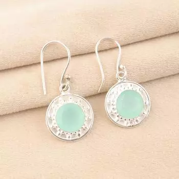 Natural Aqua Chalcedony Gemstone 925 Silver Handcrafted Jewelry Earrings 1.5 EE-153-15