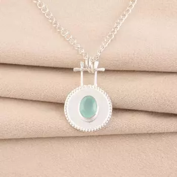Natural Aqua Chalcedony Gemstone 925 Solid Silver Jewelry Handmade Pendant 1.4 PP-57-19