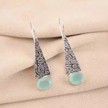 Natural Aqua Chalcedony Gemstone 925 Solid Silver Jewelry Handmade Earrings 1.9 EE-165-19