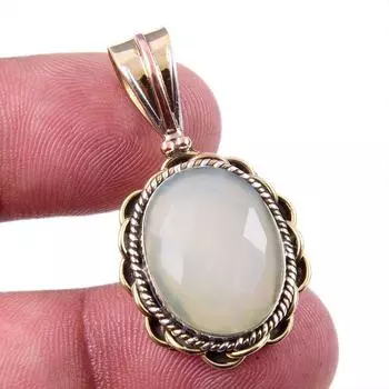 Natural Aqua Chalcedony Gemstone 925 Solid Silver Two Tone Pendant 1.50 P8u05