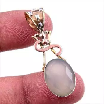 Natural Aqua Chalcedony Gemstone 925 Solid Silver Two Tone Pendant 1.75 N5u79
