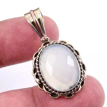 Natural Aqua Chalcedony Gemstone 925 Solid Silver Two Tone Pendant 1.50 m6t74