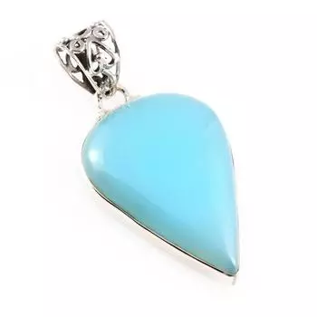 Natural Aqua Chalcedony Gemstone 925 Solid Sterling Silver Pendant 1.7 L9I80