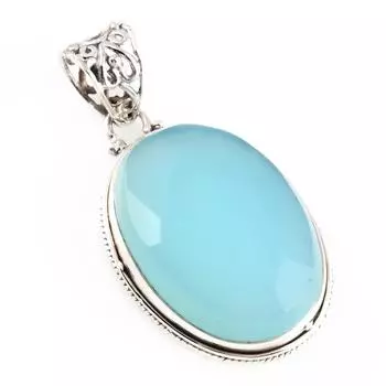 Natural Aqua Chalcedony Gemstone 925 Solid Sterling Silver Pendant 1.8 Z1p67