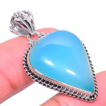 Natural Aqua Chalcedony Gemstone 925 Solid Sterling Silver Pendant 1.73 T7j55