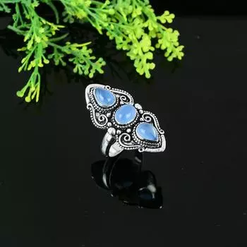 Natural Aqua Chalcedony Gemstone 925 Sterling Silver Gift Ring Size 8 o7n41
