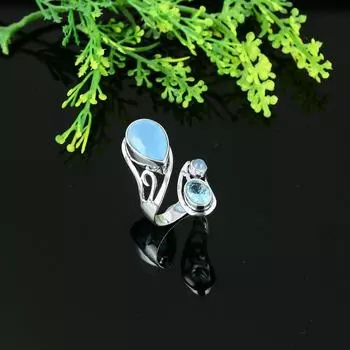 Подарочное кольцо из серебра 925 пробы с натуральным аква-халцедоном, размер 11,5 q0w36