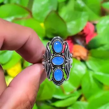 Natural Aqua Chalcedony Gemstone 925 Sterling Silver Gift Ring Size 9 h6L22