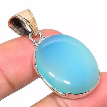 Natural Aqua Chalcedony Gemstone 925 Sterling Silver Two Tone Pendant 1.65 j2z27