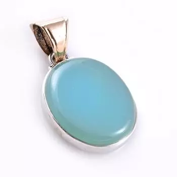 Natural Aqua Chalcedony Gemstone 925 Sterling Silver Two Tone Pendant 1.7 L6C01