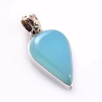Natural Aqua Chalcedony Gemstone 925 Sterling Silver Two Tone Pendant 1.5 u9Q64