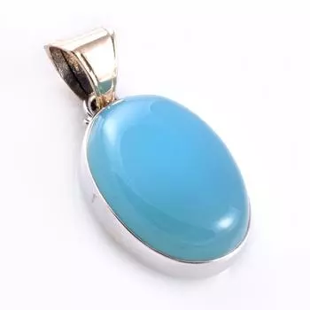 Natural Aqua Chalcedony Gemstone 925 Sterling Silver Two Tone Pendant 1.6 T1l83