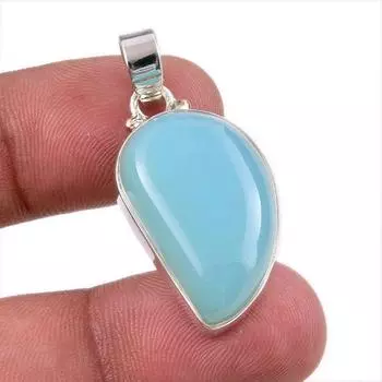 Natural Aqua Chalcedony Gemstone Handmade 925 Solid Silver Pendant 1.50 j6u84