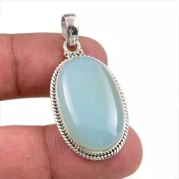 Natural Aqua Chalcedony Gemstone Handmade 925 Solid Silver Pendant 1.75 L2d40