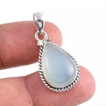 Natural Aqua Chalcedony Gemstone Handmade 925 Solid Silver Pendant 1.25 n1L82
