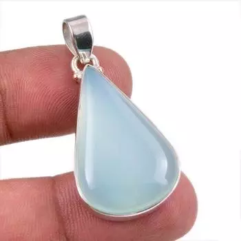 Natural Aqua Chalcedony Gemstone Handmade 925 Solid Silver Pendant 1.75 J6J91