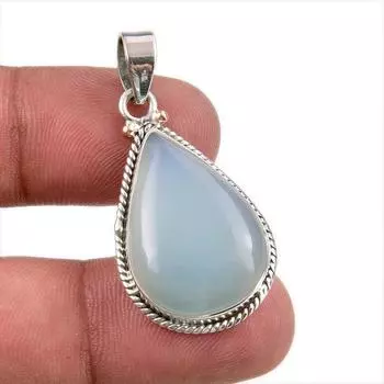 Natural Aqua Chalcedony Gemstone Handmade 925 Solid Silver Pendant 1.50 Z2j93
