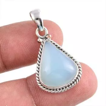 Natural Aqua Chalcedony Gemstone Handmade 925 Solid Silver Pendant 1.50 Q2C26