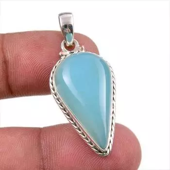 Natural Aqua Chalcedony Gemstone Handmade 925 Solid Silver Pendant 1.50 U6l33