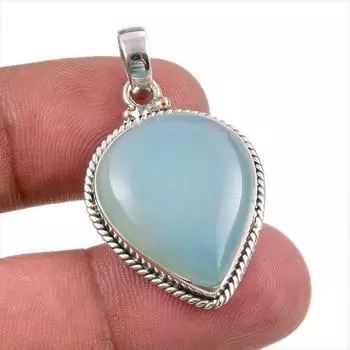 Natural Aqua Chalcedony Gemstone Handmade 925 Solid Silver Pendant 1.50 I0E02