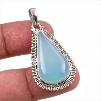 Natural Aqua Chalcedony Gemstone Handmade 925 Solid Silver Pendant 1.75 p8C80