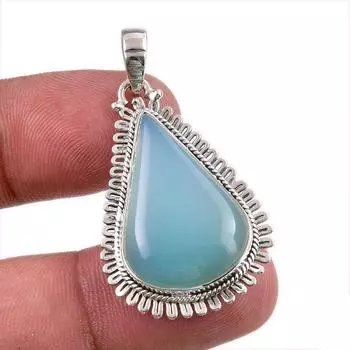 Natural Aqua Chalcedony Gemstone Handmade 925 Solid Silver Pendant 1.75 i8o26