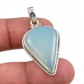 Natural Aqua Chalcedony Gemstone Handmade 925 Solid Silver Pendant 1.50 A3v57
