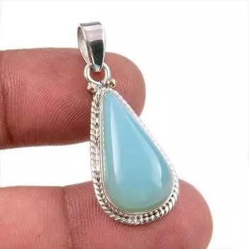 Natural Aqua Chalcedony Gemstone Handmade 925 Solid Silver Pendant 1.50 v9G40