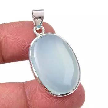 Natural Aqua Chalcedony Gemstone Handmade 925 Sterling Silver Pendant 1.50 y8V14