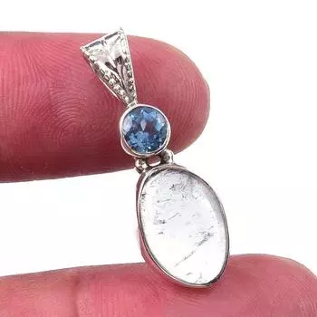 Natural Aquamarine, Blue Topaz 925 Solid Sterling Silver Pendant 1.25 F7U43