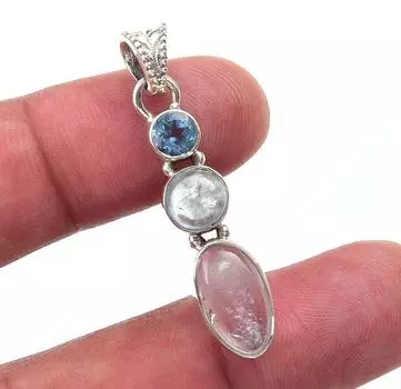 Natural Aquamarine,Blue Topaz 925 Solid Sterling Silver Gift Pendant 1.50 f3H96