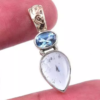 Natural Aquamarine, Blue Topaz 925 Solid Sterling Silver Jewelry Pendant 1 d6c61
