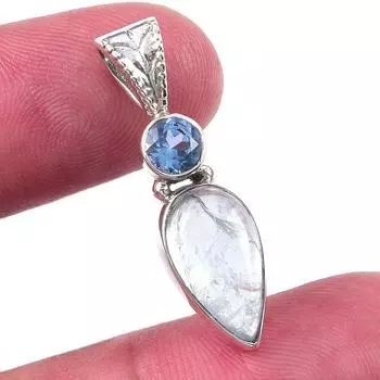 Natural Aquamarine, Blue Topaz 925 Solid Sterling Silver Pendant 1.25 k3E04
