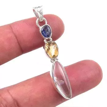 Natural Aquamarine,Citrine Gemstone 925 Solid Sterling Silver Pendant 2 e5E89