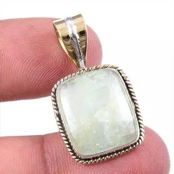 Natural Aquamarine Gemstone 925 Solid Sterling Silver TwoTone Pendant 1.25 q2Q18