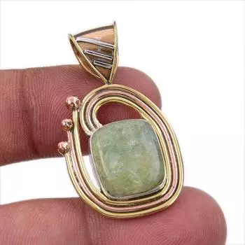 Natural Aquamarine Gemstone 925 Solid Sterling Silver TwoTone Pendant 1.50 o4q59