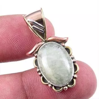 Natural Aquamarine Gemstone 925 Solid Sterling Silver TwoTone Pendant 1.25 D3I87