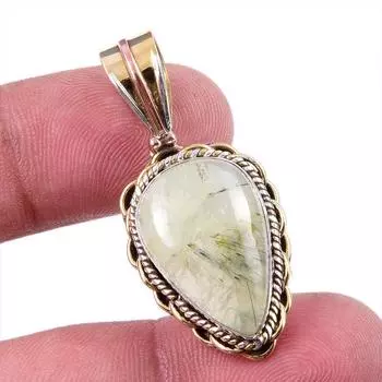 Natural Aquamarine Gemstone 925 Solid Sterling Silver TwoTone Pendant 1.50 g4D27