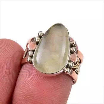 Natural Aquamarine Gemstone 925 Solid Sterling Silver Two Tone Ring S.5.5 w3N08