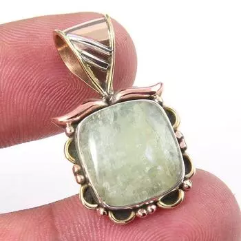 Natural Aquamarine Gemstone 925 Solid Sterling Silver TwoTone Pendant 1.25 Z2g26