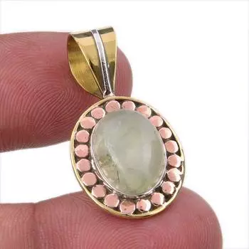 Natural Aquamarine Gemstone 925 Solid Sterling Silver TwoTone Pendant 1.25 o9Q01