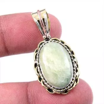 Natural Aquamarine Gemstone 925 Solid Sterling Silver TwoTone Pendant 1.50 B3K75