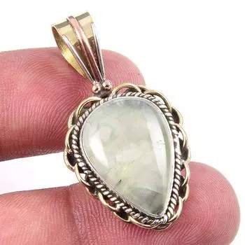 Natural Aquamarine Gemstone 925 Solid Sterling Silver TwoTone Pendant 1.50 M9o26