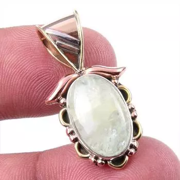 Natural Aquamarine Gemstone 925 Solid Sterling Silver TwoTone Pendant 1.25 R1F47
